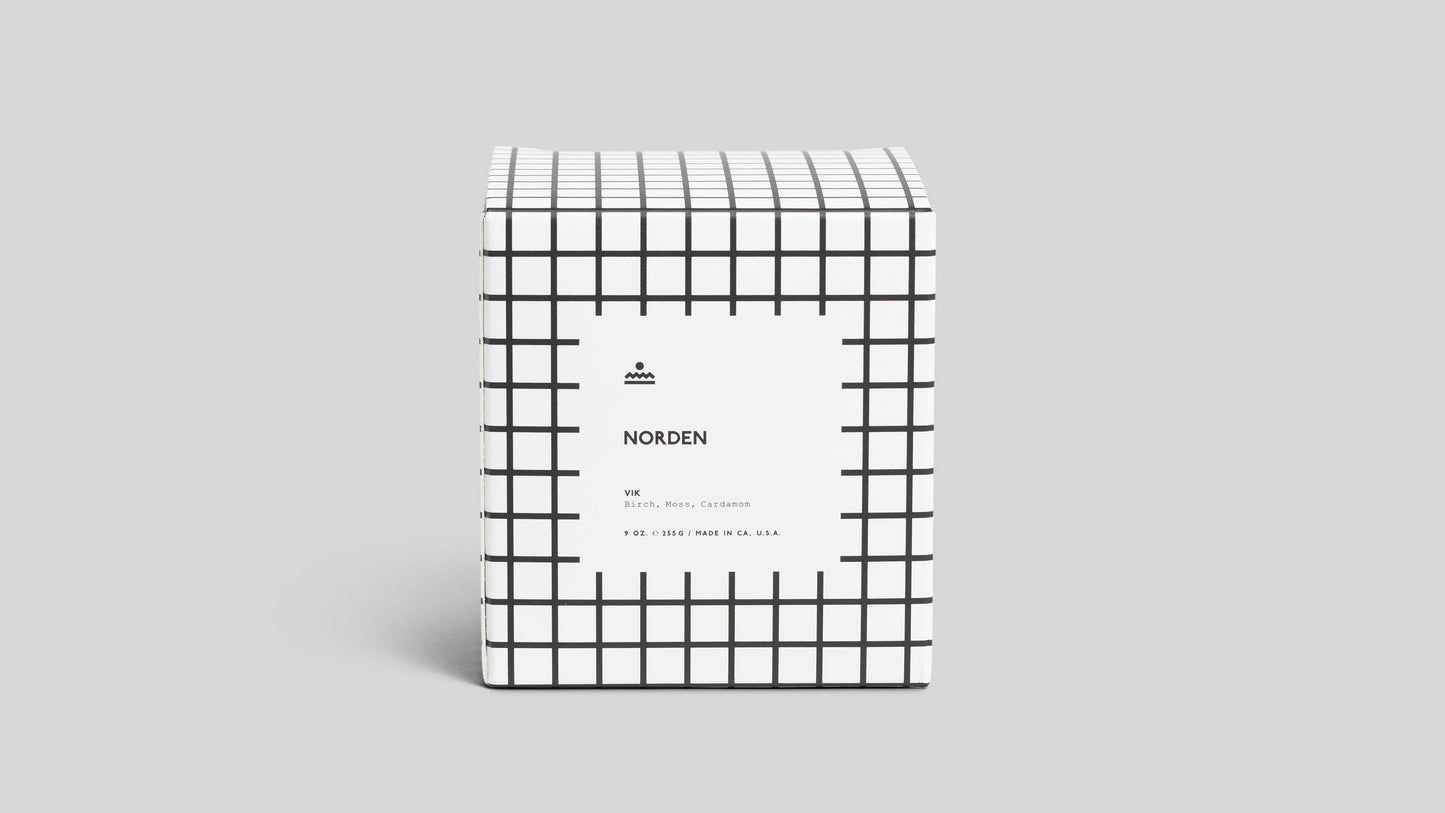 White box with black grid pattern and 'Norden' branding on a light gray background