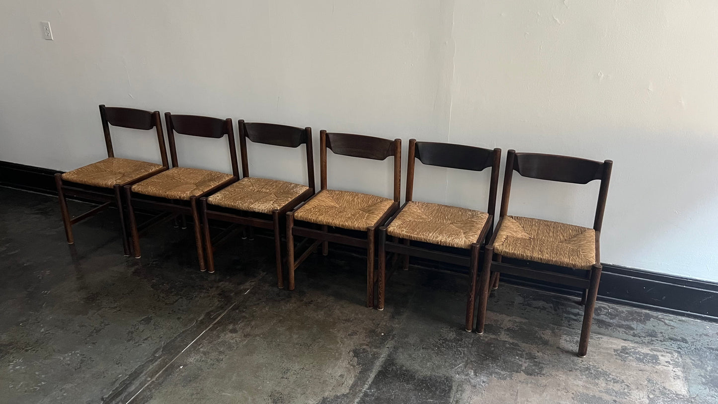 Wenge Wood and Rush Chairs attributed to Martin Visser (set of 6)