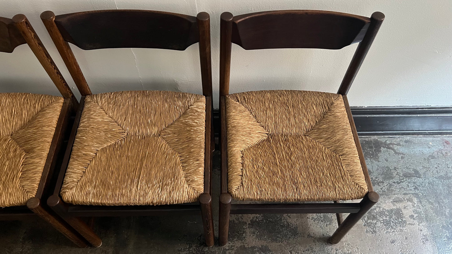 Wenge Wood and Rush Chairs attributed to Martin Visser (set of 6)