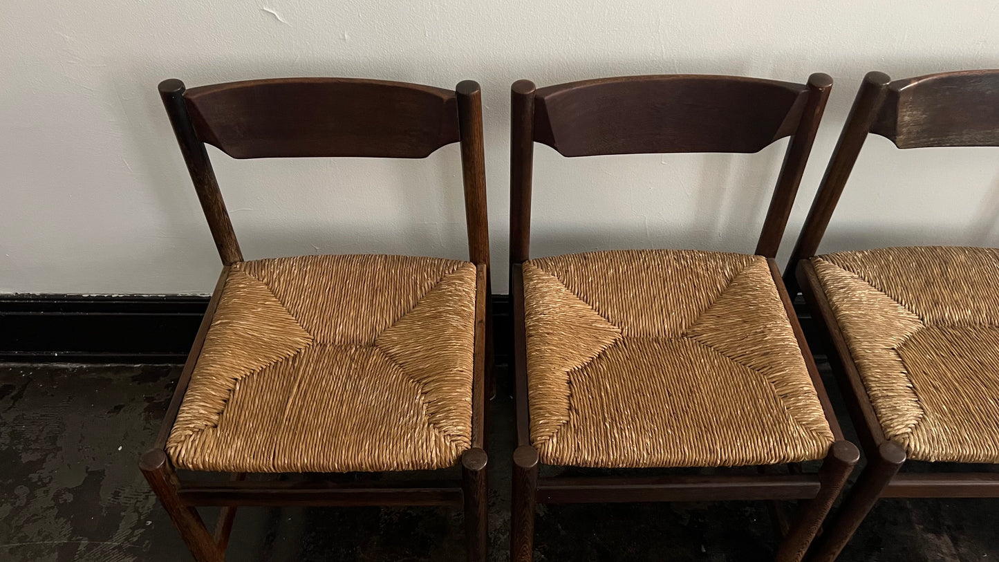 Wenge Wood and Rush Chairs attributed to Martin Visser (set of 6)